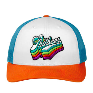 Structured Trucker Hat with Patch - White / Orange / Blue