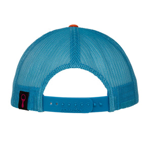 Structured Trucker Hat with Patch - White / Orange / Blue